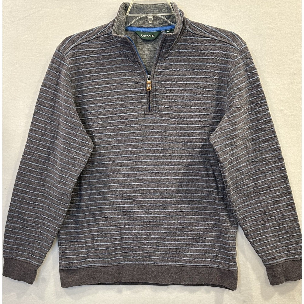 Orvis‎ 1/4 Zip Pullover Striped Sweater Sweatshirt Gray/Blue Men's Size Medium